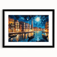 Colorful abstract art print of Venice scenery in textured style, framed with a black mat, ideal for living room decor.