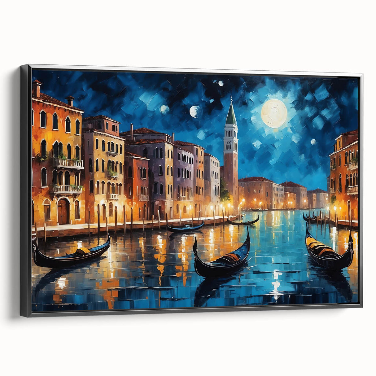 Black and white framed canvas of Venice landscape, ideal for bedroom wall art.
