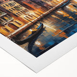Art deco poster of Venice with muted pastel shades on rolled canvas, suitable for dining room or bathroom wall art.