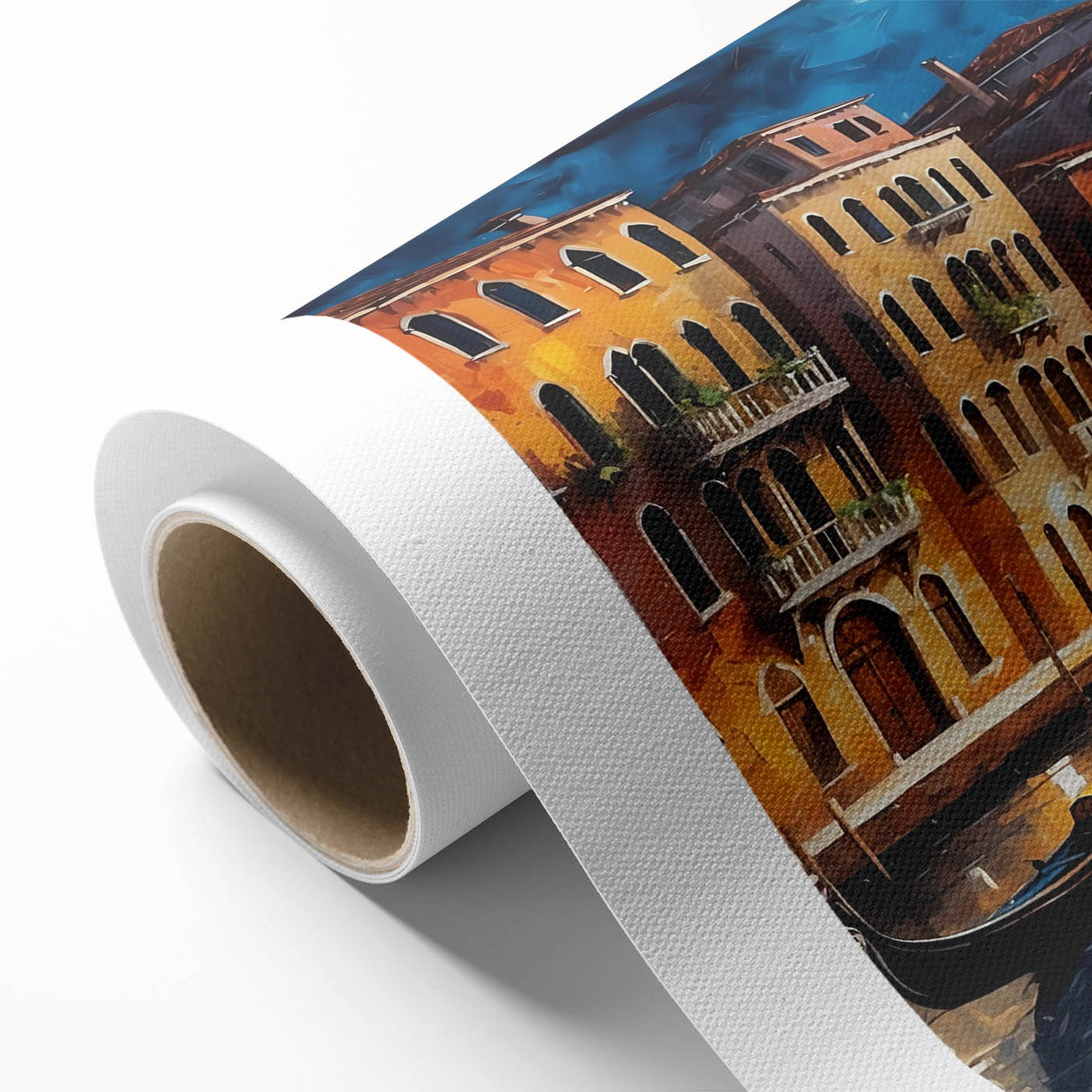 Art deco poster of Venice scenery with muted pastel colors on rolled canvas, ideal for nursery wall art or dining room decor.