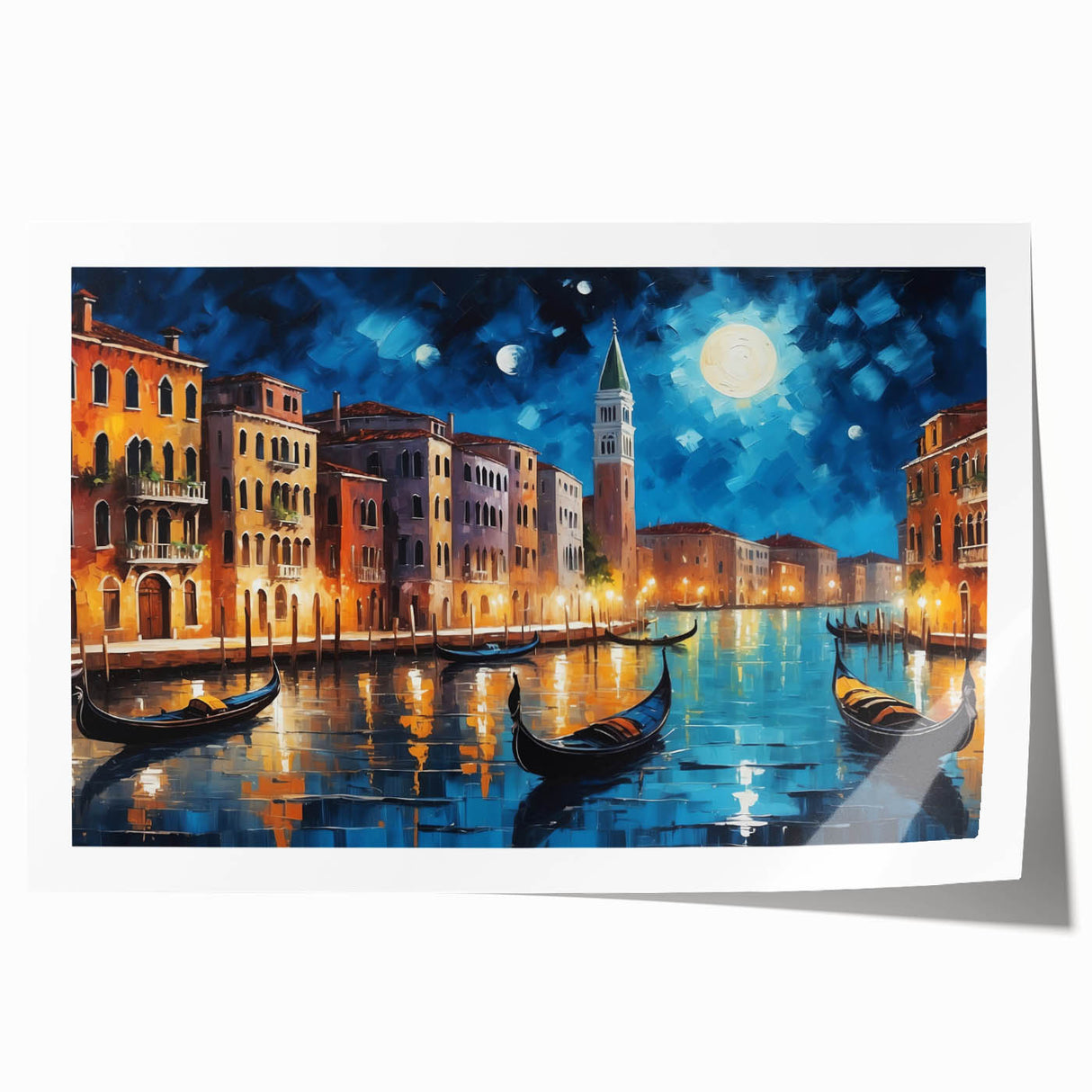 Venetian canal scene with muted earth tones on a rolled canvas, ideal for art wall dining room.