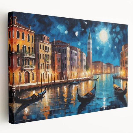 Venetian canal scene on large stretched canvas, featuring muted earth tones, ideal for kitchen wall art.