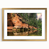 Abstract art print of a European scenery in Latvia, featuring muted earth tones on a framed gold mat.