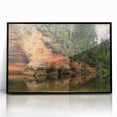 Large abstract wall art depicting a European Latvia scenery in muted tones, framed in black acrylic.