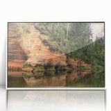 Mid-century modernist art of a European Latvia scenery in muted earth tones, acrylic framed, ideal for modern art wall decor.