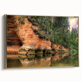 Framed canvas depicting a vintage-style landscape of a Latvian scenery in muted gold and black, ideal for bedroom wall art.