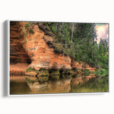 Vintage poster art of a scenic Latvia landscape in vibrant colors on a large framed canvas, ideal for living room decor.