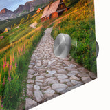 Large abstract wall art of a European cityscape in muted gray and blue tones, acrylic print, ideal for dining room art.