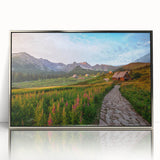 Framed acrylic print of a European cityscape in muted gray and silver tones, ideal for modern art wall decor.