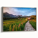 Landscape art painting of a European scenery in Poland, framed in silver on canvas, featuring muted earthy tones.