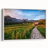 Vintage poster art of a scenic European landscape in Poland on a framed canvas, with vibrant colors.