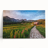 Black and white photograph of a European cityscape on large stretched canvas, suitable for kitchen wall art.