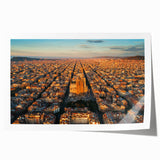 Extra large rolled print of Barcelona scenery featuring vibrant floral accents, ideal for dining room wall art.