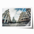 Rolled print of Madrid scenery with vibrant green and floral elements, ideal for dining room wall art.