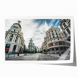 Rolled print of Madrid scenery with vibrant green and floral elements, ideal for dining room wall art.