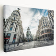 Large canvas print of Madrid cityscape in muted earth tones, suitable for kitchen wall art.