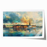 Extra large rolled print of Stockholm scenery with vibrant floral elements.