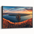 Black and white landscape painting of a European countryside on framed canvas, ideal for bedroom decor.