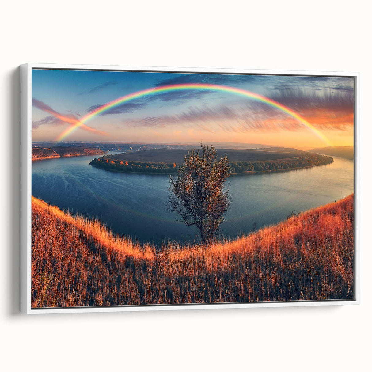 Extra large framed canvas of vintage poster art featuring a colorful European scenery, ideal for living room decor.