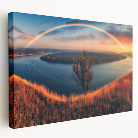 Scenic European landscape on stretched canvas, featuring muted earth tones, ideal for kitchen wall art.