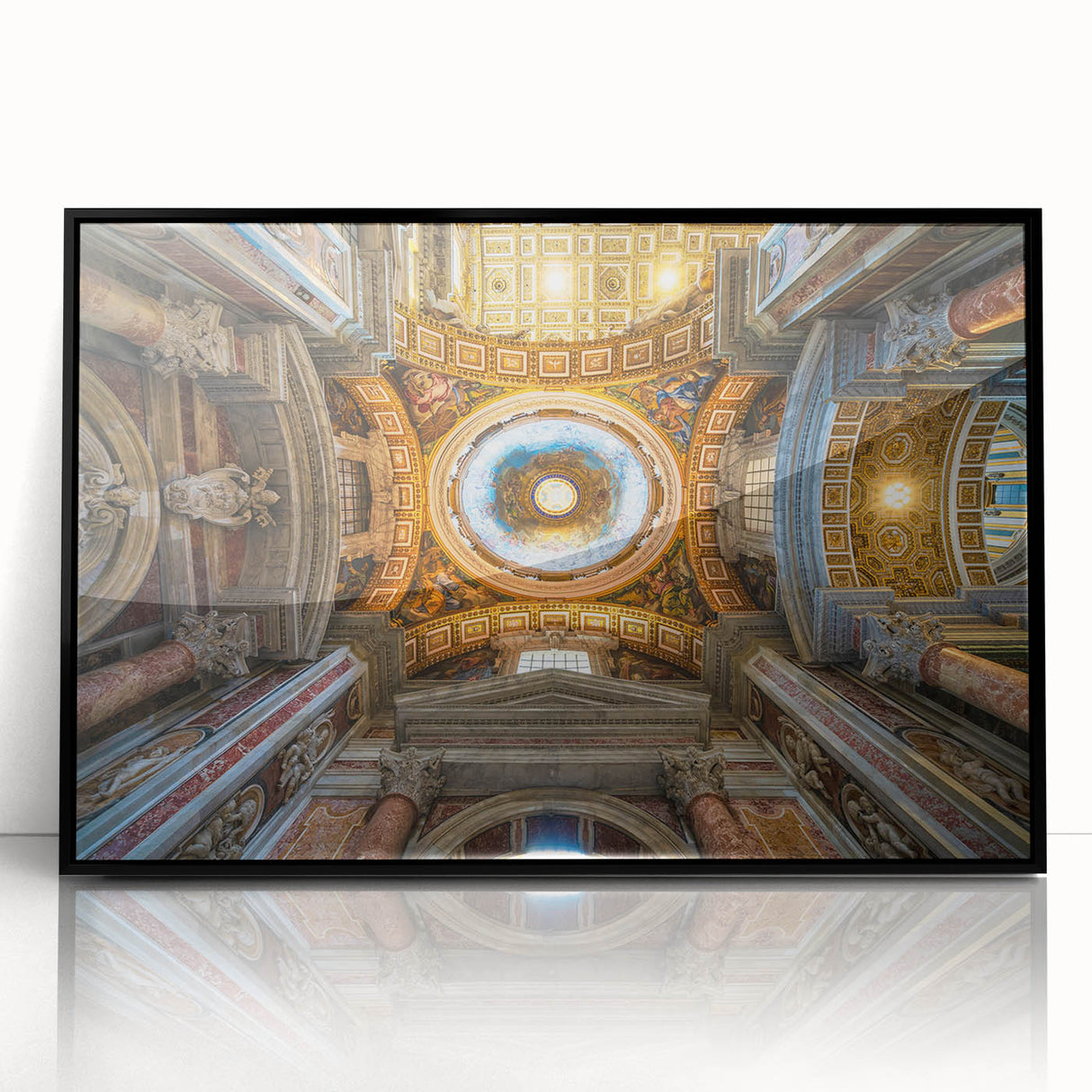 Large abstract wall art depicting the Vatican scenery in muted earth tones on a framed acrylic.