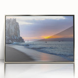 Mid-century modernist art depicting Baja California scenery in silver framed acrylic, ideal for modern art wall decor.