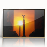 Large art print of Mexico City scenery in mid-century modernist style, framed in gold acrylic.
