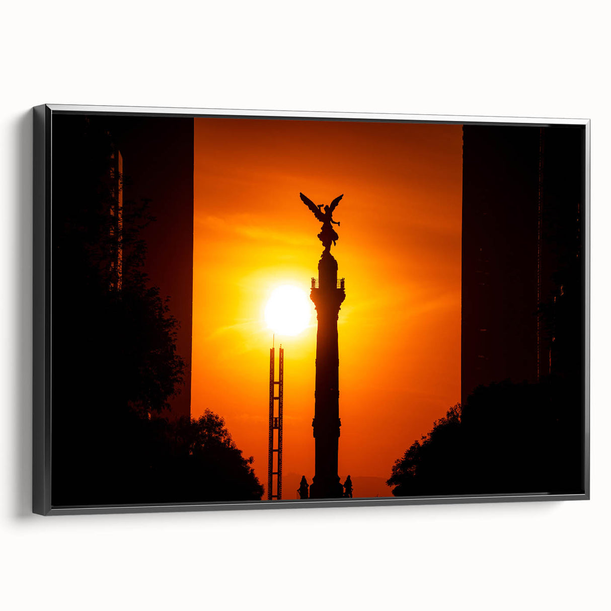 Black and white framed canvas of Mexico City landscape, ideal for bedroom wall art.