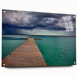 Acrylic print of a Quintana Roo landscape, featuring soft blue and green tones, ideal for dining room decor.