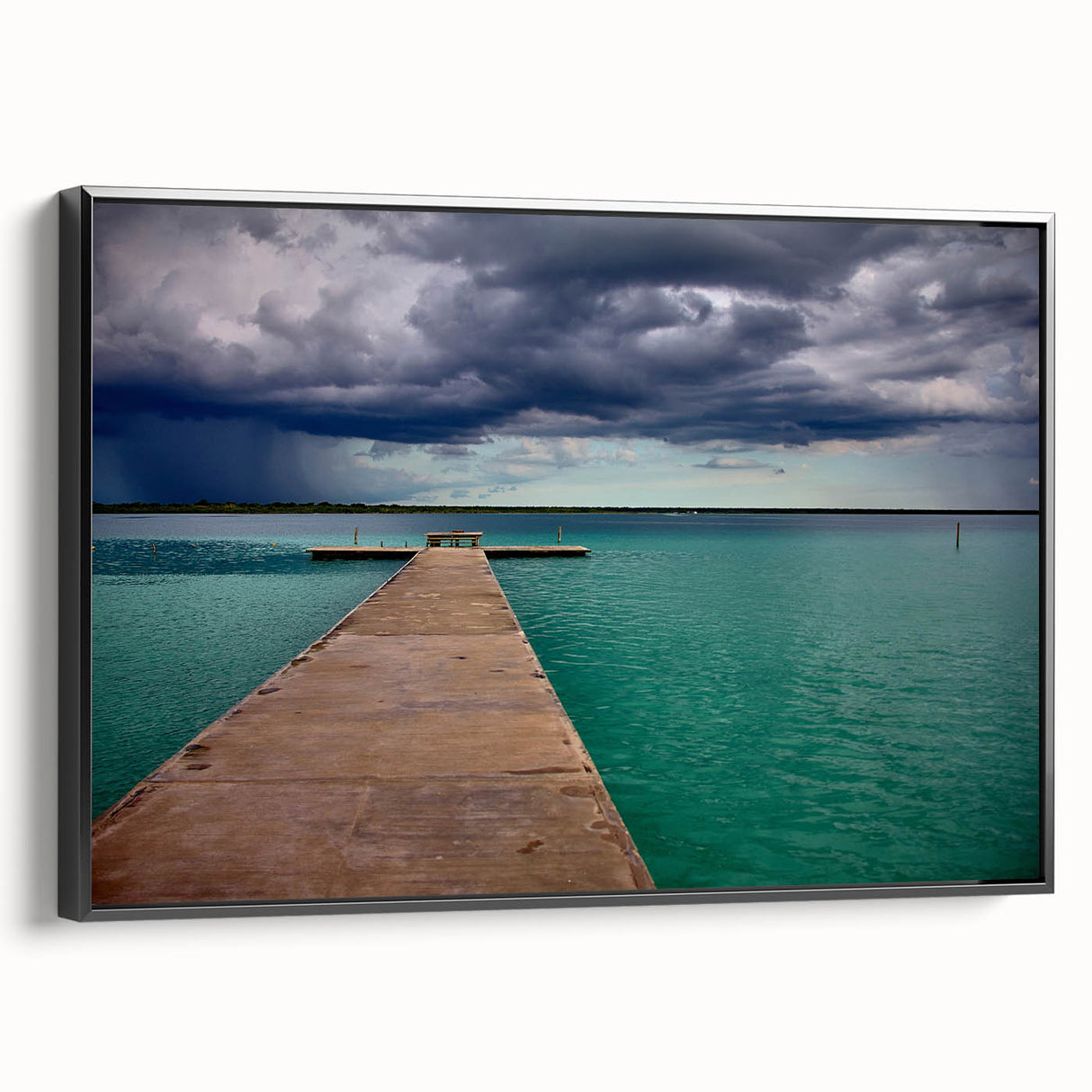 Black and white wall art depicting a vintage landscape of Quintana Roo on a framed canvas, suitable for bedroom decor.