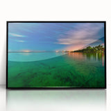 Large abstract wall art depicting a vibrant Mexican Yucatan scenery in a black framed acrylic.