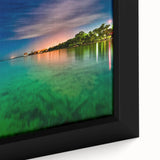 Black wall art featuring a textured scene of Yucatán, Mexico in colorful hues on a framed canvas.