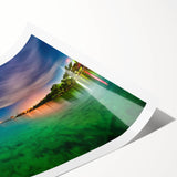 Extra large rolled print featuring line art flowers in muted green and beige, ideal for large living room wall decor.