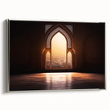 Framed canvas landscape art painting featuring a vintage-style Dubai skyline in colorful hues, ideal for living room decor.