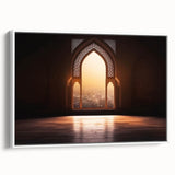 Vintage poster art of Dubai skyline in colorful hues on a large framed canvas, ideal for living room decor.