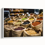 Vintage poster art of Jerusalem skyline in colorful tones on a large framed canvas, ideal for living room decor.