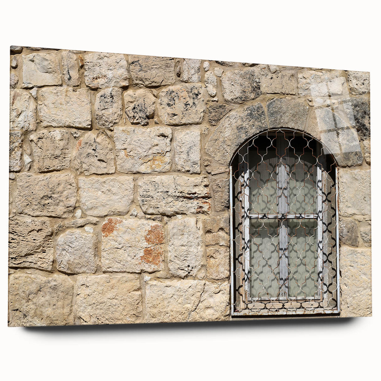 Acrylic print of large abstract Tel Aviv cityscape in muted earth tones, ideal for bedroom or dining room art.