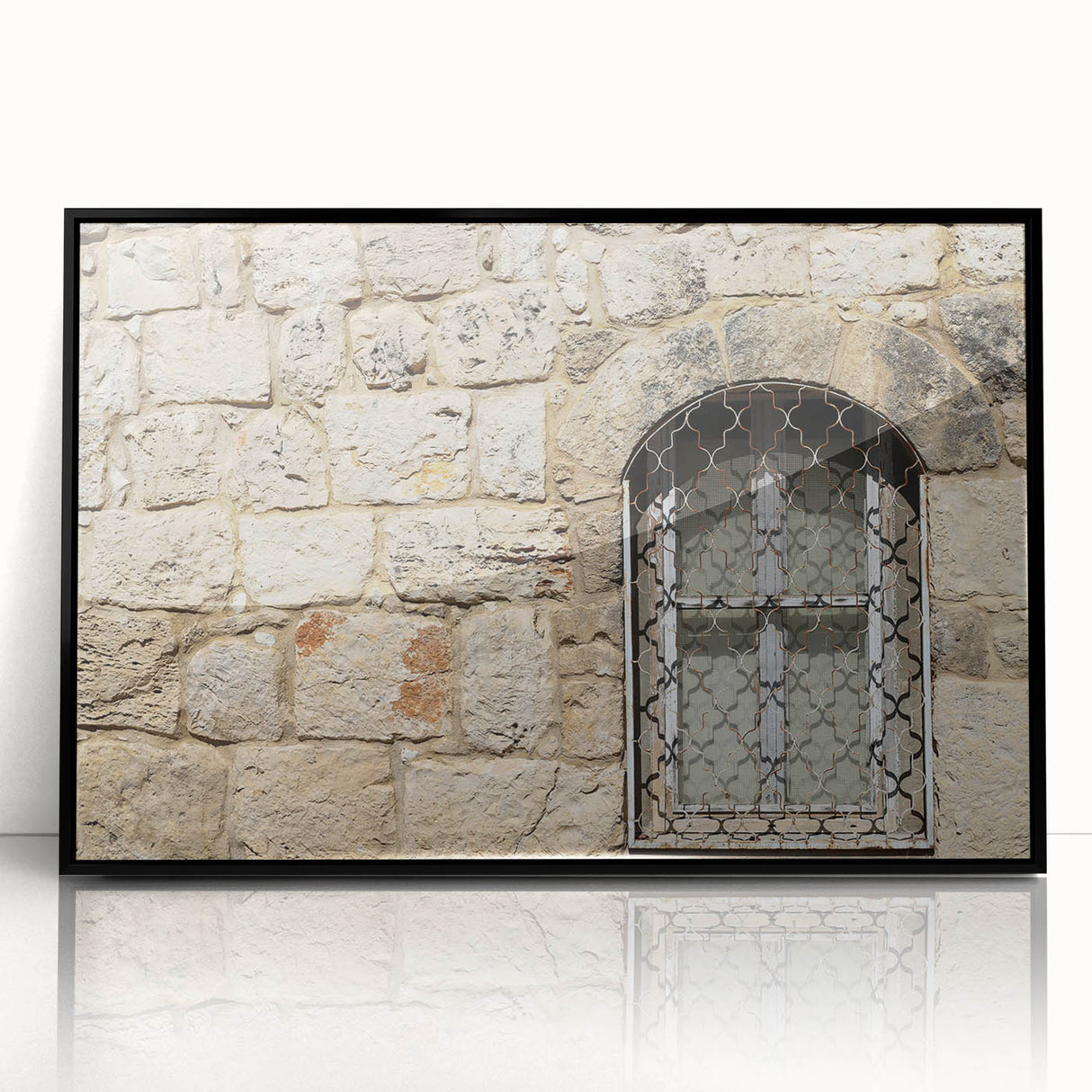 Large abstract wall art of Tel Aviv cityscape in muted gray and blue tones on framed acrylic.