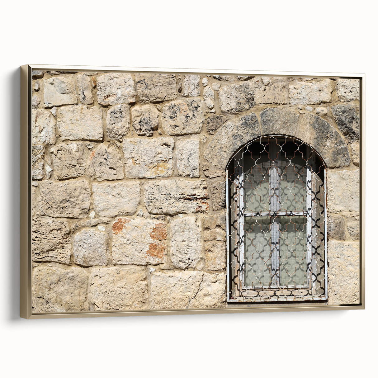 Framed canvas of a vintage-style Tel Aviv landscape in black and gold tones, ideal for bedroom wall art.
