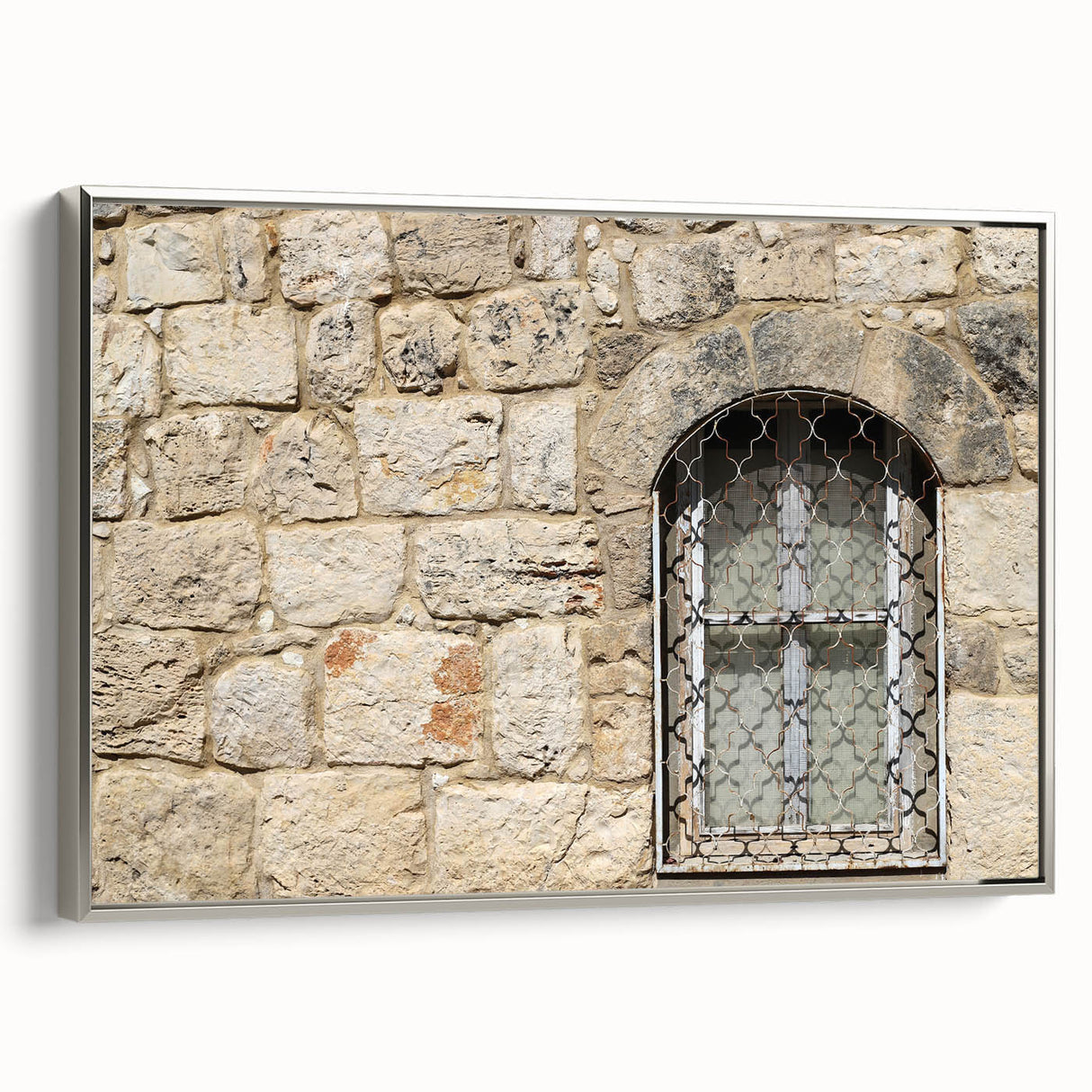 Framed canvas landscape art painting of Tel Aviv with colorful and black vintage-style elements.