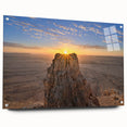 Large abstract wall art of a Middle Eastern scenery in muted earth tones on acrylic glass.