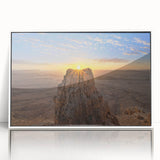 Art deco poster of Middle East scenery in muted white and blue tones, framed acrylic, ideal for modern nursery wall art.