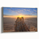 Vintage poster art of a Middle Eastern landscape on framed canvas, featuring muted earth tones, ideal for living room decor.