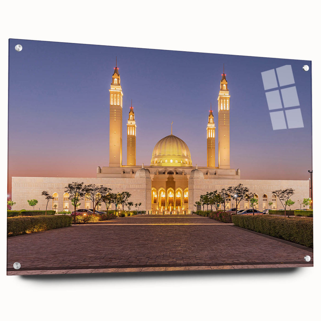 Large abstract wall art depicting a Middle Eastern Oman scenery in muted earth tones on acrylic glass.