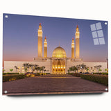 Large abstract wall art depicting a Middle Eastern Oman scenery in muted earth tones on acrylic glass.