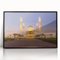 Large abstract wall art featuring a minimalist Middle Eastern Oman scenery in muted earth tones on a framed acrylic panel.
