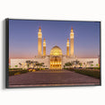Black and white framed canvas featuring a vintage landscape painting of Oman, ideal for bedroom decor.
