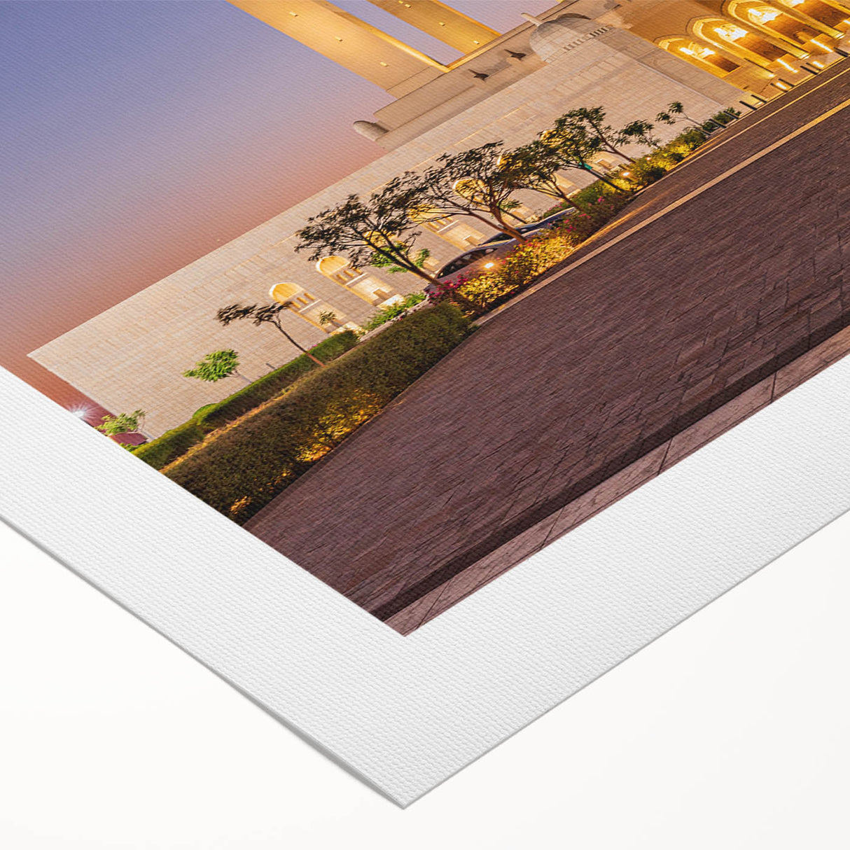 Art deco poster of an Omani landscape in muted earth tones on rolled canvas, suitable for dining room decor.