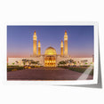 Middle Eastern desert landscape in pastel orange and blue tones on an extra-large rolled canvas, ideal for dining room decor.