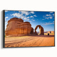 Black and white framed canvas of a Saudi Arabian landscape, ideal for bedroom wall art.